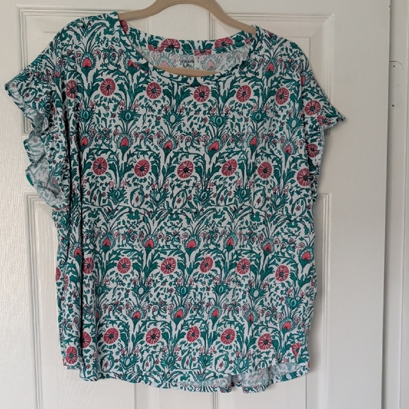 crown & ivy Tops - crown & ivy Teal Floral Short Sleeve Tee 2X